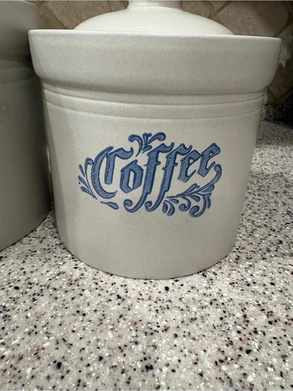 Pfaltzgraff White Ceramic Flour Sugar Coffee Canister Set with Blue Script - Picture 5 of 12